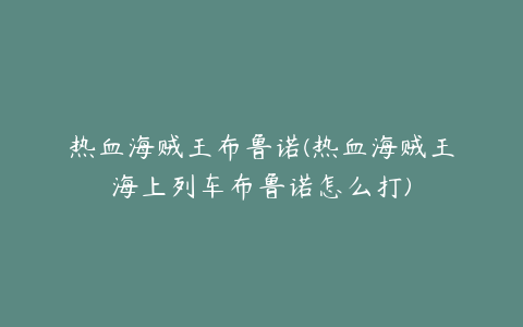 热血海贼王布鲁诺(热血海贼王海上列车布鲁诺怎么打)