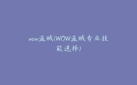 wow盗贼(WOW盗贼专业技能选择)