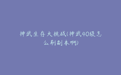 神武生存大挑战(神武40级怎么刷副本啊)