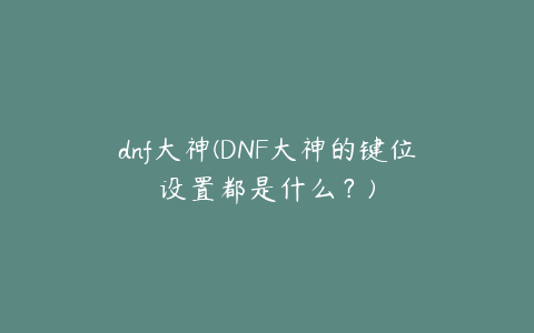 dnf大神(DNF大神的键位设置都是什么？)