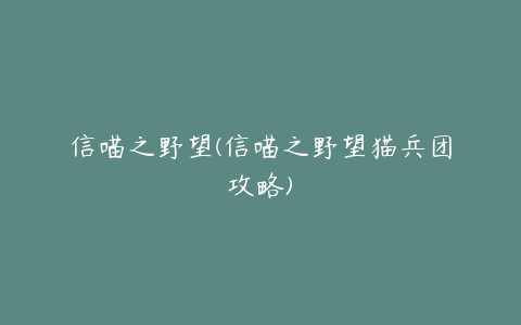 信喵之野望(信喵之野望猫兵团攻略)