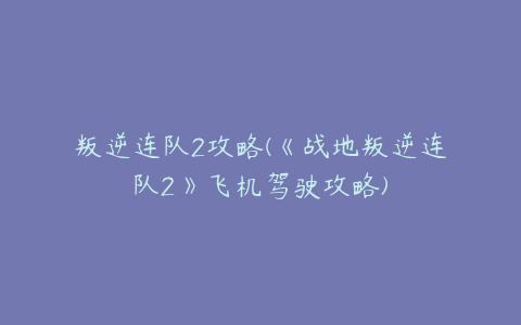 叛逆连队2攻略(《战地叛逆连队2》飞机驾驶攻略)